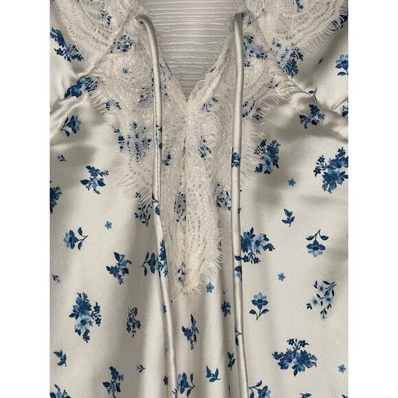 Forever 21 Lace-Trim Floral Midi Slip Dress White &Blue Size: M  Women’s - Picture 3 of 8